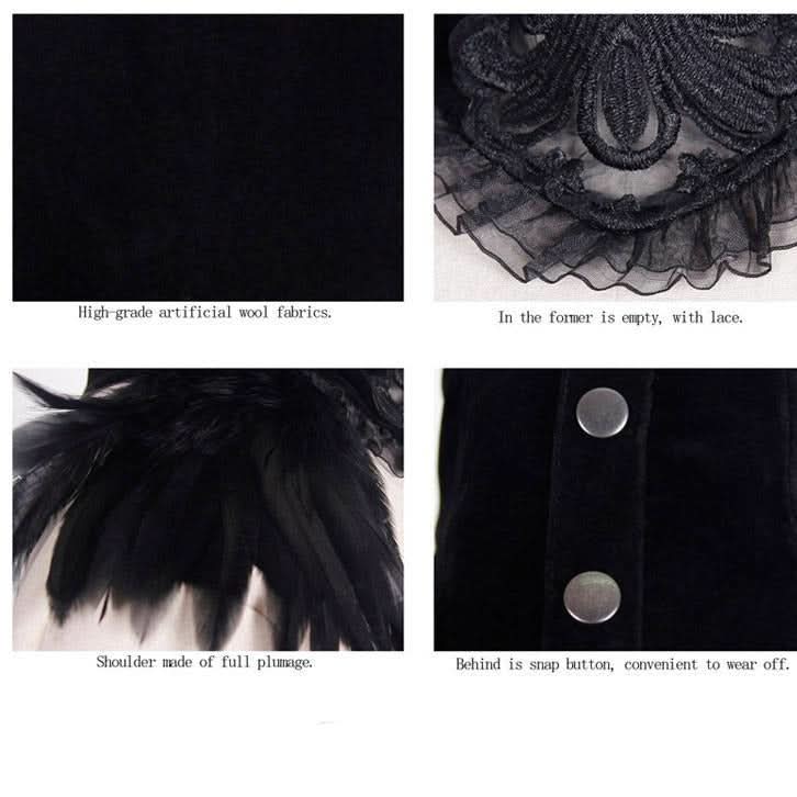 Gothic Party Accessory Sexy Women Feather Velveteen Black High Collar