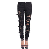 Devil Fashion Black Broken Holes Punk Women Ripped Jeans With Loops