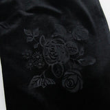 Transparent Rose Patterned Lace Velvet Stretchy Bell Bottom Pants With Flowers