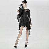 Party Horn Sleeves Off Shoulder Dark Fringe Stretchy Knitted Sexy Ladies Lace Dress