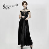 Gothic Party Queen Velvet Flat Shouders Lace Up Deep V Chest Slim Sexy Long Dress