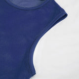 'Caution' Punk Mesh Tank Top (Blue Aliens)