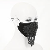 Gothic Black Beaded Velvet Sexy Women Lace Mask