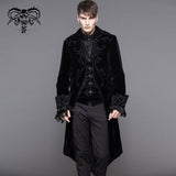 Men Black Gothic Hand Embroidered Fake Two Pieces Velvet Coats