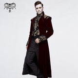 Western Fashion Noble Party Golden Embroidery Wine Fleece Men Long Coat