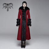 Daily Life Winter Sexy Women Red Gothic Party Woolen Hooded Long Coat With Fur