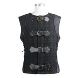 Men Coarse Texture Woolen Patchwork Punk Leather Waistcoat With Loops