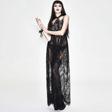 Mysterious Night Transparent Lace High Waist Sexy Lingerie Women Halter Long Dress