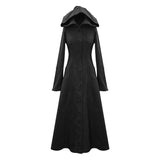 Winter Sexy Women Black Gothic Double Faced Woolen Hooded Long Coat With Fur