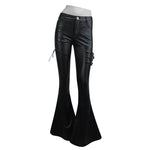 Autumn And Winter Street Wear Elegant Punk Women Flared Leather Pants