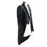 Gothic Jacquard High Low Men Warm Black Dress Coat With Slit