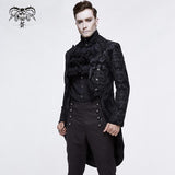 Gothic Jacquard High Low Men Warm Black Dress Coat With Slit