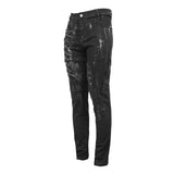 Devil Fashion Brand Punk Mecha Hand Painted Slim Black Men Trousers