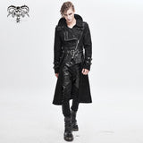 Winter Military Uniform Open Collar Printed Punk Men Belted Long Coat With Bag