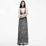 Punk Wedding Branch Embroidery Smoky Pattern Sexy Women Silk Chiffon Halter Dress