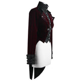 Black And Red Gothic Embroidered Women Velveteen Swallowtail Coat