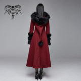 Daily Life Winter Sexy Women Red Gothic Party Woolen Hooded Long Coat With Fur