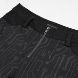 Pt142 Cyberpunk Circuit Printed Leather Loops Women Pants