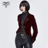 Black And Red Gothic Embroidered Women Velveteen Swallowtail Coat