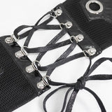 Cyberpunk Bright Leather Women Lace Up Mesh Belts