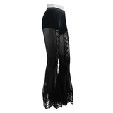 Sexy Women Stretch Mesh Lace Bottom Gothic Horn Leggings