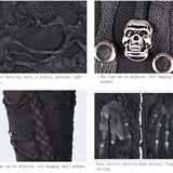 Daily Leather Palm Broken Holes Coated Knit Punk Women Leggings