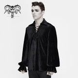 Gothic Pleated Elastic Lantern Sleeve Men Black Velvet Shirts