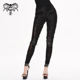 Daily Leather Palm Broken Holes Coated Knit Punk Women Leggings