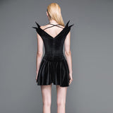 Summer Little Devil Off The Shoulder Sexy Ladies Black Velvet Dress With Wings