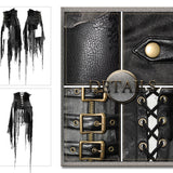 Brown Asymmetry Steampunk Leather Patchwork Vintage Distressed Ladies Belted Half Skirt