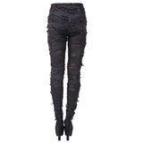 Daily Leather Palm Broken Holes Coated Knit Punk Women Leggings