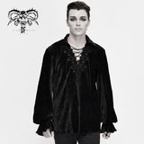 Gothic Pleated Elastic Lantern Sleeve Men Black Velvet Shirts