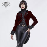 Black And Red Gothic Embroidered Women Velveteen Swallowtail Coat