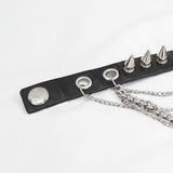 Punk Women Adjusted Size Spiked Leather Bracelet With Chains