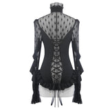 See Through Diamond Pattern Lace Sexy Ladies Gothic Chiffon Blouse With Beaded Flower