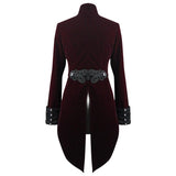 Black And Red Gothic Embroidered Women Velveteen Swallowtail Coat