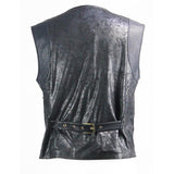 Men Coarse Texture Woolen Patchwork Punk Leather Waistcoat With Loops