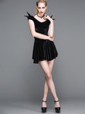 Summer Little Devil Off The Shoulder Sexy Ladies Black Velvet Dress With Wings