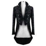 Gothic Jacquard High Low Men Warm Black Dress Coat With Slit