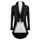 Gothic Jacquard High Low Men Warm Black Dress Coat With Slit