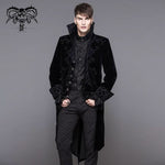 Men Black Gothic Hand Embroidered Fake Two Pieces Velvet Coats