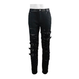Asymmetric Loops Ragged Black Men Punk Rock Broken Holes Bandage Trousers