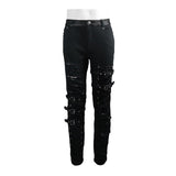 Asymmetric Loops Ragged Black Men Punk Rock Broken Holes Bandage Trousers