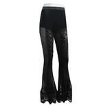 Sexy Women Stretch Mesh Lace Bottom Gothic Horn Leggings