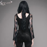 Eva Lady Asymmetrical Hem Lace Sleeves Stretchy Cotton Sexy T Shirt