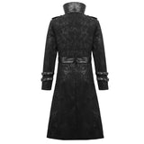 Winter Military Uniform Open Collar Printed Punk Men Belted Long Coat With Bag