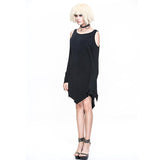 Daily Life Punk Women Black Bat Sleeve Off The Shoulder Modal Dress