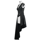 Zipper Up Asymmetric Sleeveless Women Punk Rock Mid Length Leather Dress