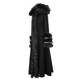 Winter Sexy Women Black Gothic Double Faced Woolen Hooded Long Coat With Fur