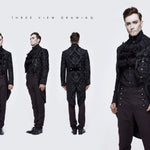 Gothic Jacquard High Low Men Warm Black Dress Coat With Slit